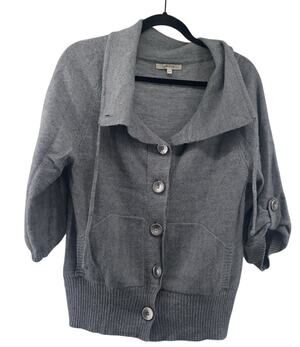 RW And Co Womens Medium Grey Cozy Cardigan Wool Alpaca Blend Button Front